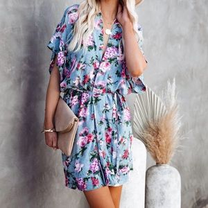 Vici Blue Floral Kimono Style Dress, XL